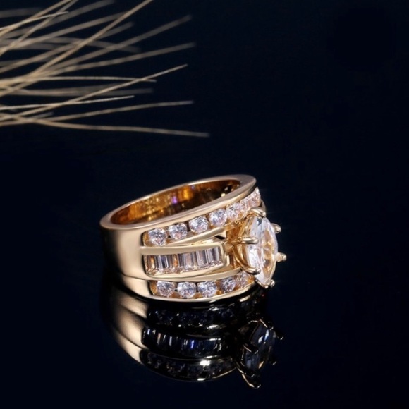 New Women’s Yellow Gold Plated Diamond Ring - Picture 5 of 6